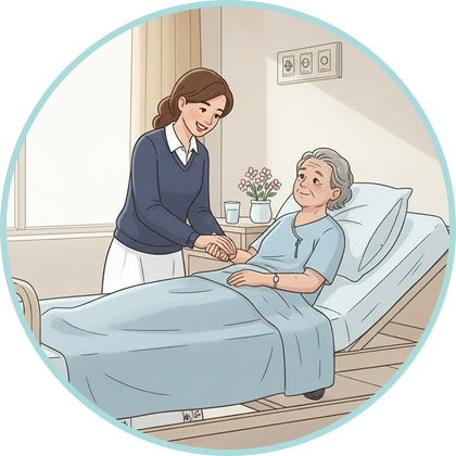Hermana Hospitalaria acompañando a una paciente