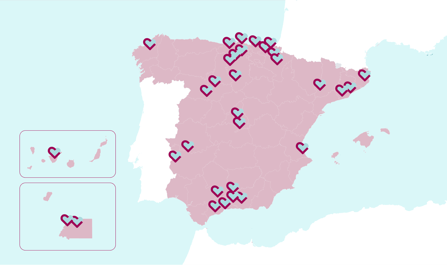 Mapa de centros de Hermanas Hospitalarias en España